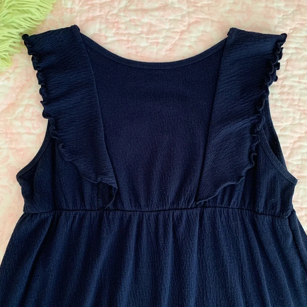 Children's Place Tank Top Girls L 10/12 Navy Blue Crochet Sequin Ruffle Textured
